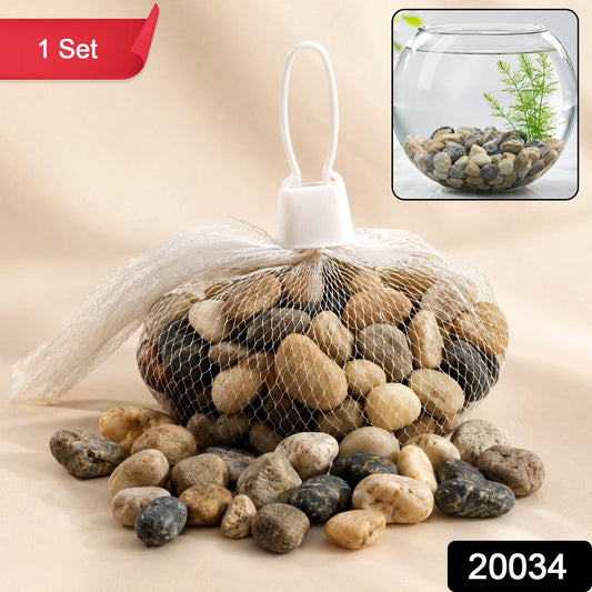 Pack of smooth, mixed color river pebbles for aquariums, vases, and outdoor use
