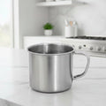 Steel drinking mug designed for home, camping, and travel utility