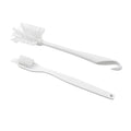 Cleaning brush with ergonomic handle on plain background