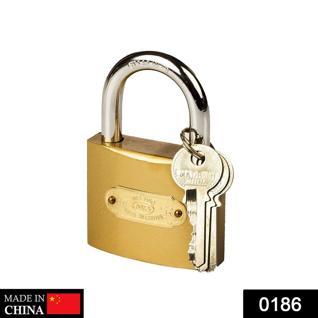 Solid imitation copper padlock with hardened steel shackle on a white background, highlighting its robust design.