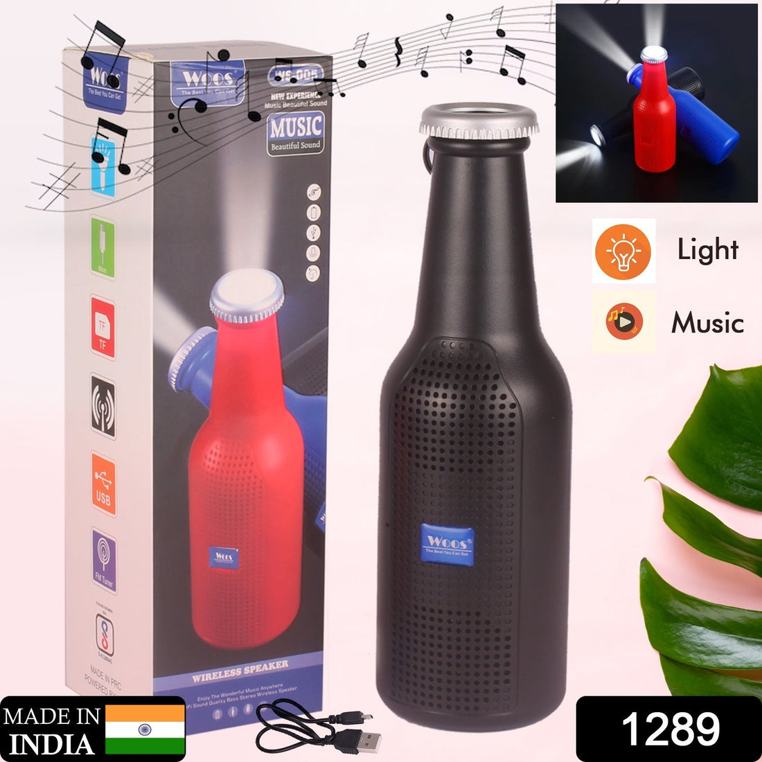 Audila Bottle Bluetooth Speaker in black, showcasing its unique design.