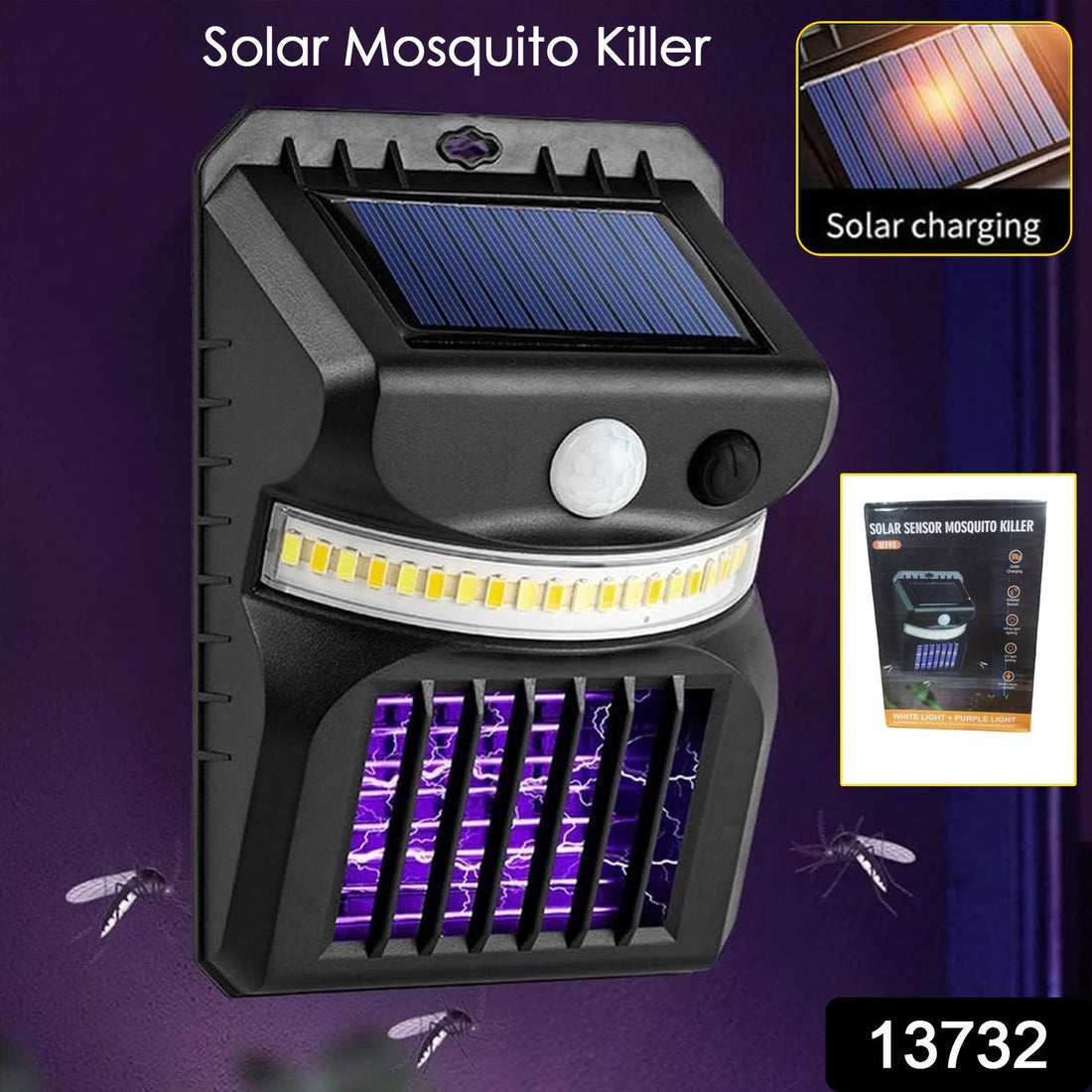 Solar Bug Zapper with motion sensor wall light illuminating an outdoor area.