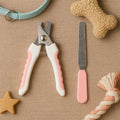 Pet nail clipper kit close-up of stainless steel blade and safety lock