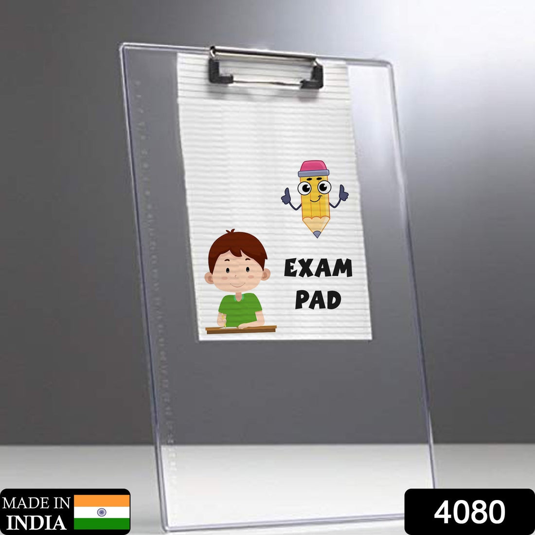 Unbreakable transparent exam pad with a built-in centimeter ruler for students.