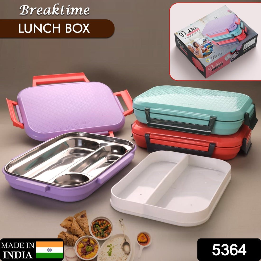Premium multi-compartment steel lunch box with lid, perfect for office meals.