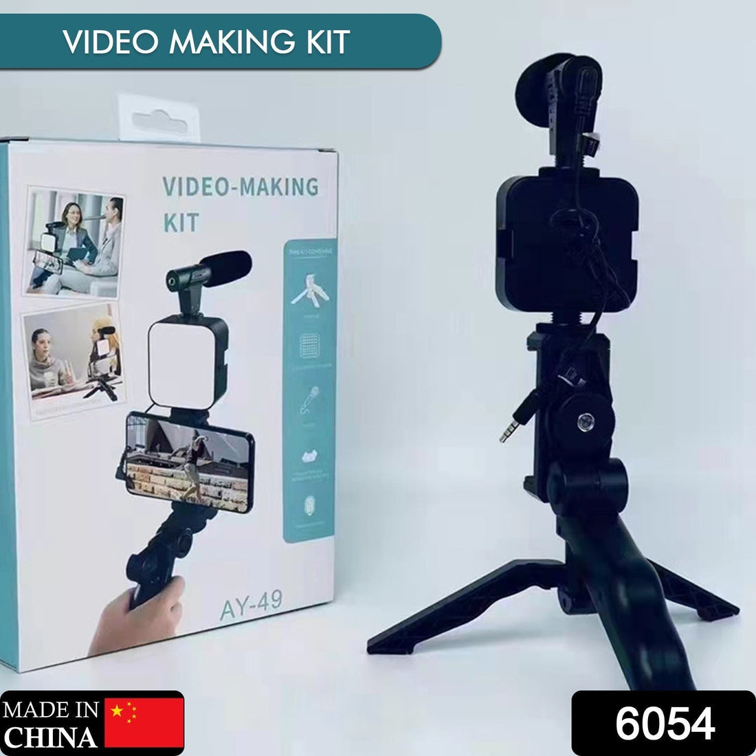 Mobiléon vlogging kit with mini tripod and adjustable LED light setup for video making