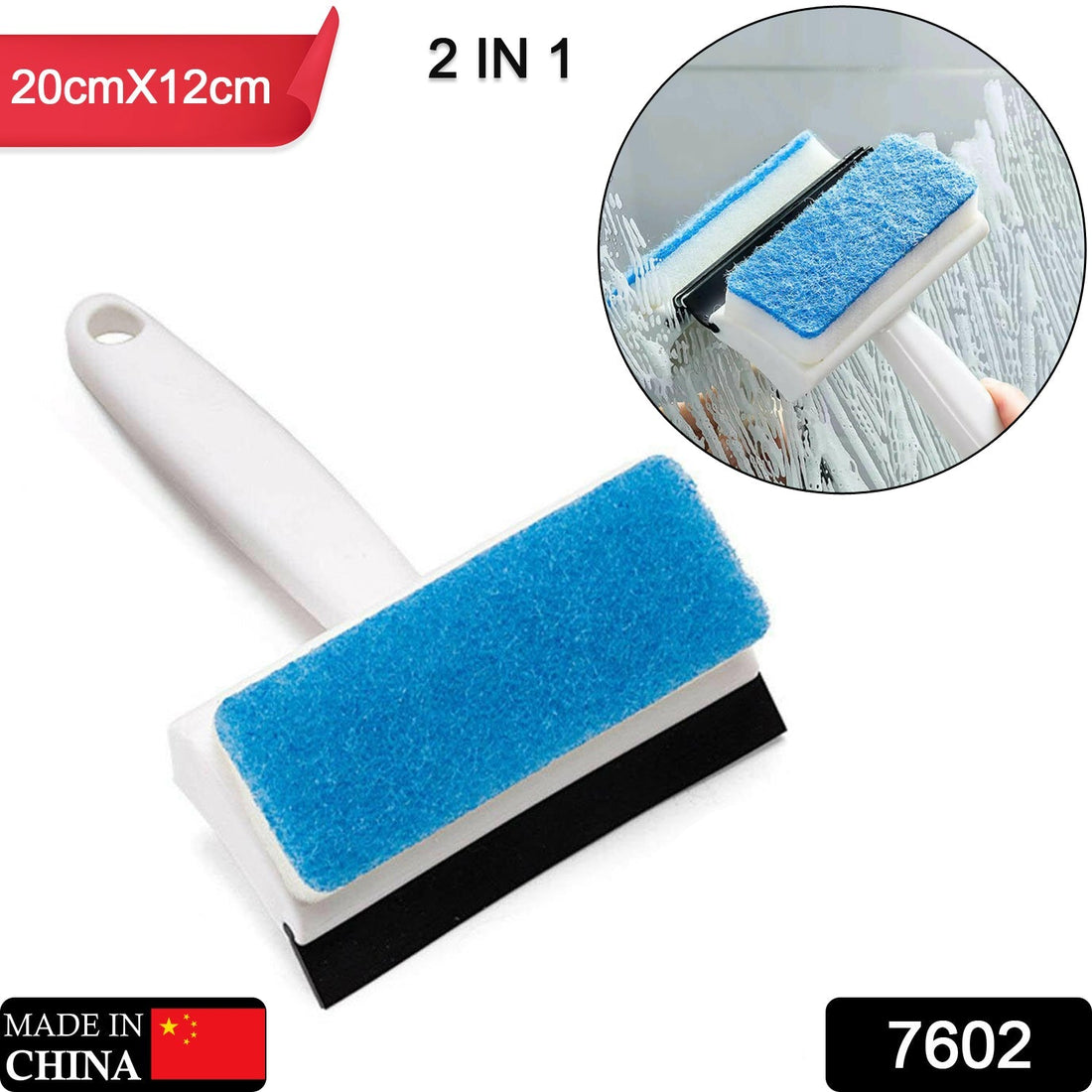 Ergonomic 2-in-1 Glass Wiper with brush for cleaning windows and mirrors.