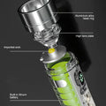 Rechargeable flashlight showing magnetic USB charging port.