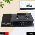 Side view of a portable foldable laptop stand with adjustable angles.