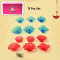 Overhead view of the 12-piece plastic Diwali Diya Set arranged decoratively.