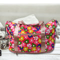 The compact foldable travel bag shown neatly folded for easy storage or packing.