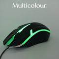 USB wired optical mouse connected to a laptop, demonstrating its plug-and-play setup.
