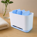 Compact bathroom organizer caddy holding lotions, creams, and other toiletries