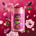 Gift pack set with golden rose and rose almonds in stylish tin