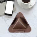 Smartphone resting on Pyramid Brown Mobile Stand for hands-free use