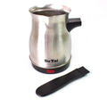 Electric coffee and tea maker ready for use, demonstrating its compact and functional design.