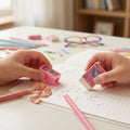 Components of the kids school stationery kit including pencils, ruler, eraser, and sharpener