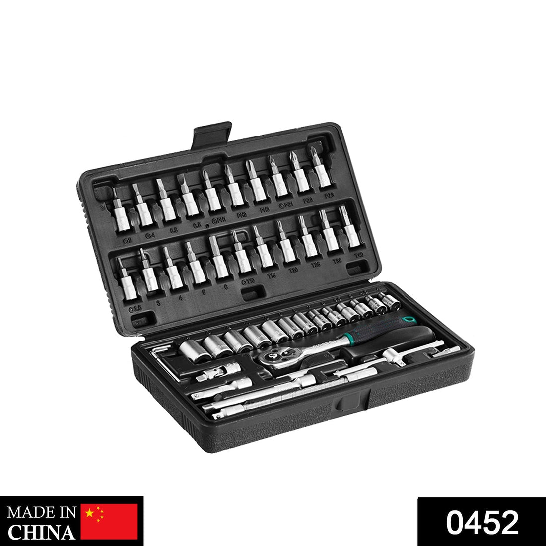 RaceVault 46-piece 1/4" Socket Set in black, neatly arranged in its blow case.