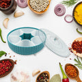 Revolving snack organizer showing 7 distinct compartments for easy access.