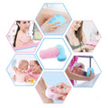 Flexible exfoliating sponge twisted to highlight its durable and pliable material.