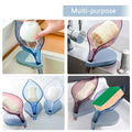 Decorative leaf soap storage tray with draining feature