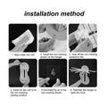 Kitchen utensils hanging securely from the extended hooks of the wall hanger.