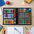 Drawing art kit with sketch pens and crayons for creative coloring activities
