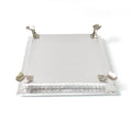 Silver pooja platform with a serene Ganesha carving, ideal for home temples and altars.
