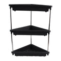 Side view of plastic corner storage rack with 3-layer shelves