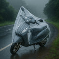 Scooter safely covered with clear plastic Activa cover