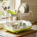 Kitchen dish rack organizer with water drain tray for enhanced countertop organization