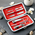 Complete manicure and pedicure grooming kit showing all stainless steel tools