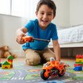 Side view of kids' launcher racing bike toy showing detailed design