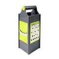 All-in-one durable vegetable slicer and grater demonstrating its components on a kitchen counter.
