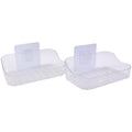 Wall-mounted transparent soap holder installed near kitchen sink for sponge and soap