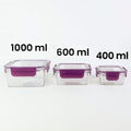 Transparent stackable food storage containers with secure lids