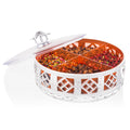 Decorative 4-section dry fruit box featuring a polished silver finish.