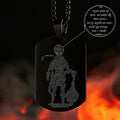 Detailed shot of the Gada micro-carved tag within the spiritual jewellery.