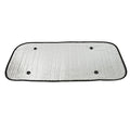 Compact and foldable car sun shade for easy storage in a vehicle.