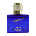 Luxury blue fragrance perfume bottle for men on display