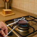 Close up of heat resistant handle on Gas Stove Sandwich Toaster for safe cooking.
