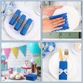 Stack of 120 royal blue scalloped paper napkins ready for party