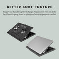 Adjustable height options demonstrated on the foldable laptop stand.