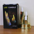 Decorative electronic candle lamp with three LED flames in golden finish