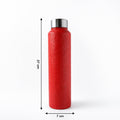 Closeup of red stainless steel water bottle with durable finish