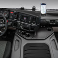 Car phone holder displaying the temporary parking number plate feature.