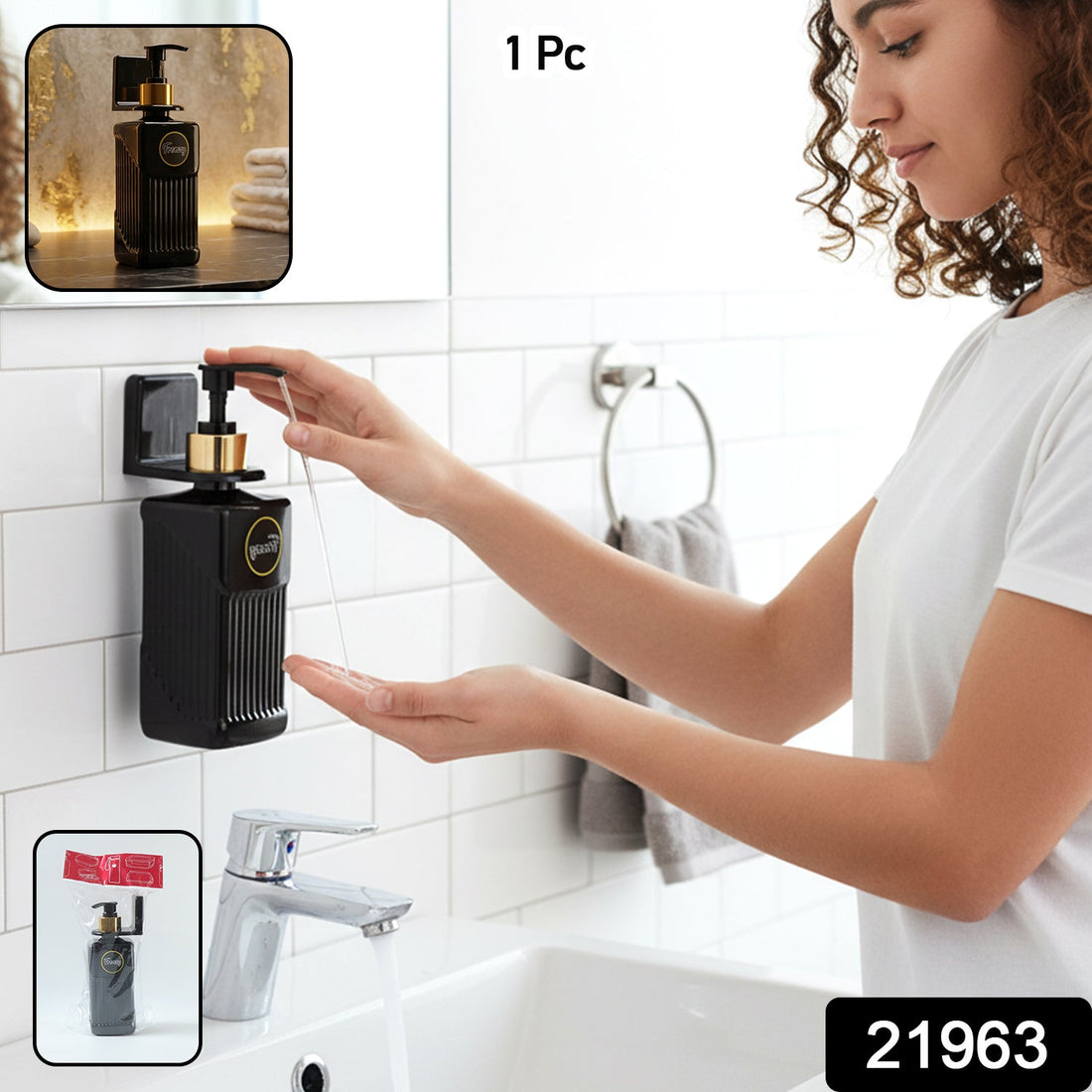 Frenzy liquid handwash dispenser with sleek black and gold finish