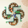 Swastik Shubh Labh wall hanging with golden finish and vibrant color highlights
