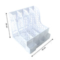 Top view of multipurpose desk organizer showing slots and open-grid design.