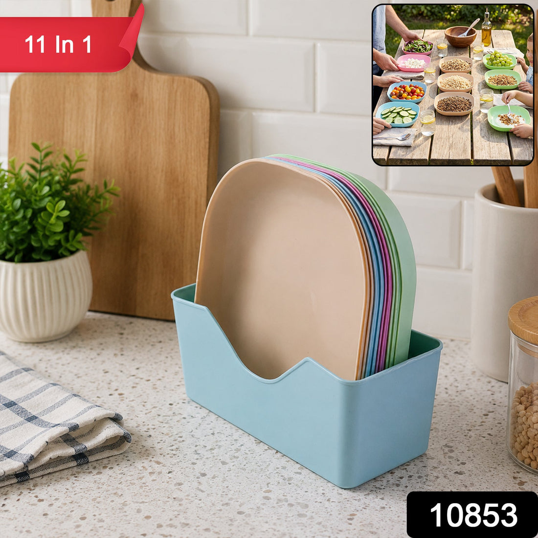 11-in-1 multi-compartment plastic snack serving plates set for outdoor picnic